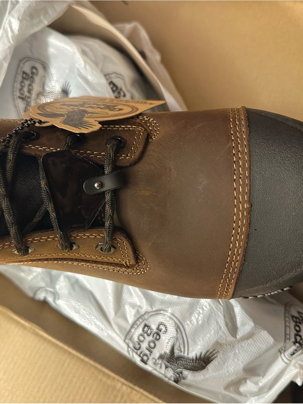 Georgia Boot Brown Leather Work Boot with Black Toe Cap